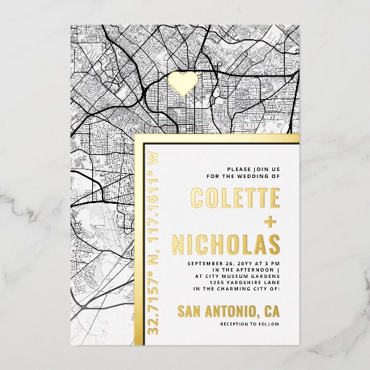 サンアントニオラブロケーター |シティテーマ結婚の 箔招待状 (正面)