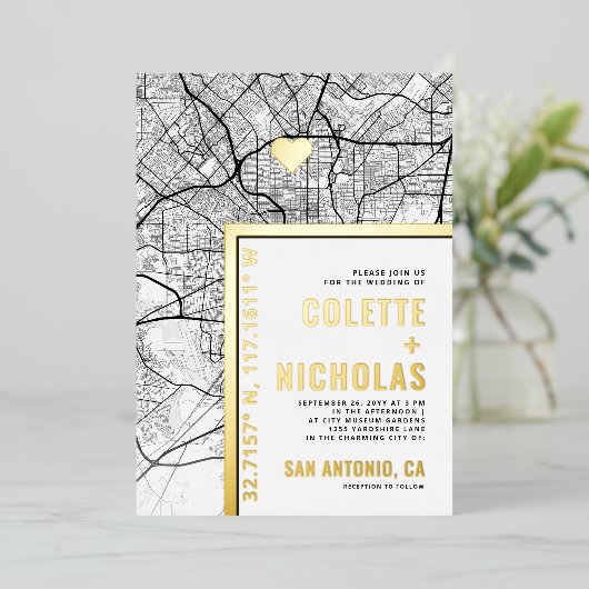 サンアントニオラブロケーター |シティテーマ結婚の 箔招待状 (立ち正面)