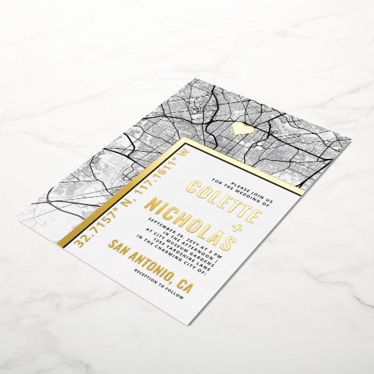 サンアントニオラブロケーター |シティテーマ結婚の 箔招待状 (回転した状態)