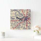サンアントニオヴィンテージマップ スクエア壁時計 (ホーム)