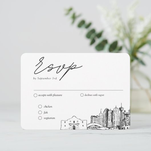サンアントニオ結婚のRSVP伝統的 Mealオプション エンクロージャーカード (スタンド正面)