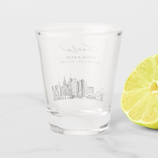 サンアントニオ結婚式の引き出物パーソナライズされた応援 ショットグラス (裏面)