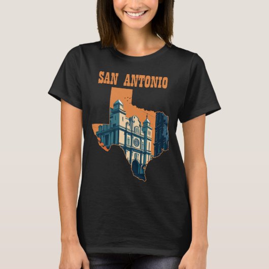 サンアントニオ アラモ テキサス レトロ トラベル Tシャツ (正面)