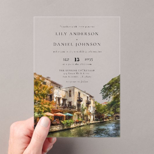 サンアントニオ ウォータカラー デスティネーション ウェディング アクリル招待状 (インサイチュ (ポータブル))