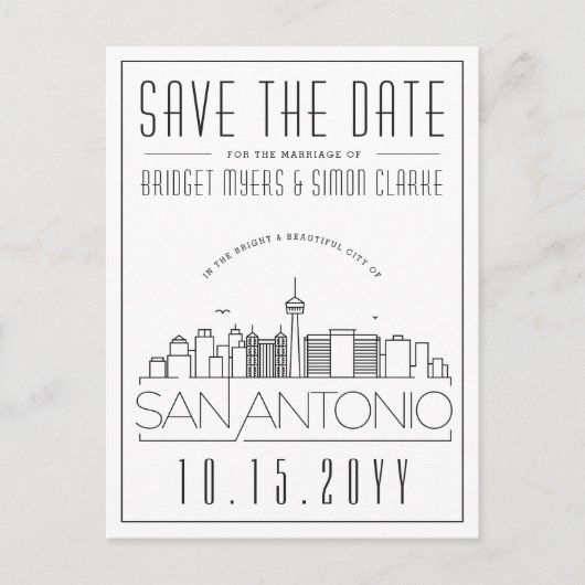 サンアントニオ |スタイル設定されたスカイライン日付を保存 ポストカード (正面)