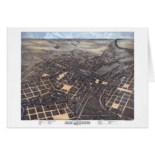 サンアントニオ、テキサス州、アンティーク航空市地図1873 (正面横)