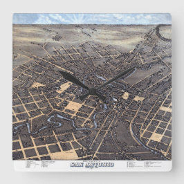 サンアントニオ、テキサス州、アンティーク航空市地図1873 スクエア壁時計