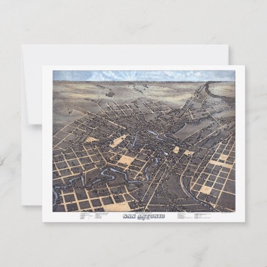 サンアントニオ、テキサス州、アンティーク航空市地図1873 招待状 (正面)