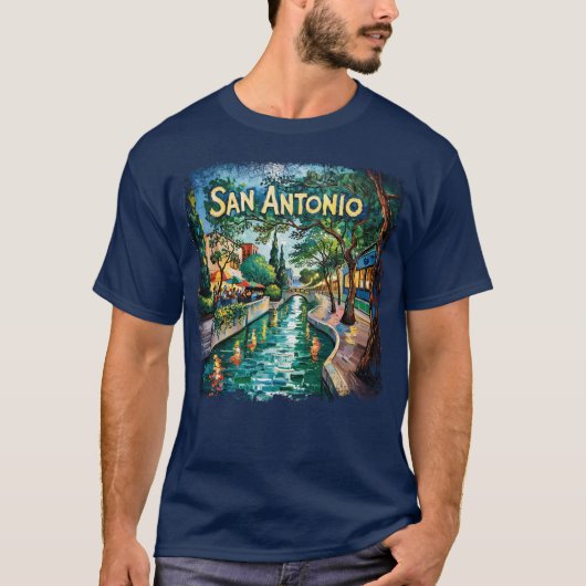 サンアントニオ テキサス リバーウォーク ゴッホ 風景画 Tシャツ (正面)