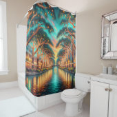 「サンアントニオ・リバーウォーク:トワイライトの雰囲気」 シャワーカーテン (インサイチュ)