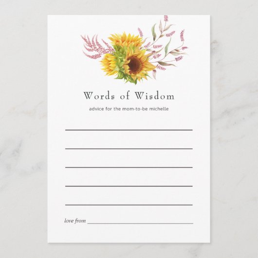 サンアンドブルゴーニュプラムフローラブライダルシャワー アドバイスカード (正面)