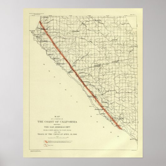 サンアンドレアスの裂け目を示すカリフォルニアの海岸 ポスター (正面)