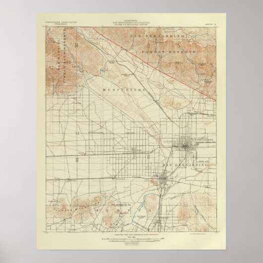 サンアンドレアスの裂け目を示すサンベルナルディーノ四辺形 ポスター (正面)