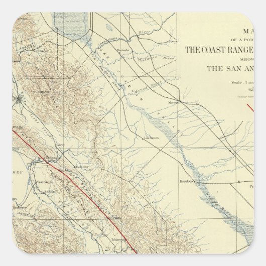 サンアンドレアスの裂け目を示す海岸山脈 スクエアシール (正面)