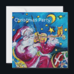 サンインスパイアタバイオリニストのクリスマスパーティー招待状 招待状<br><div class="desc">音楽を作るサンタお洒落と水の色と赤芸術的、青、黄鮮やか、白の色とブルガンルミ(c)。</div>