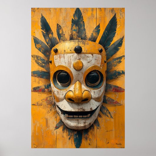 サンウォリアマスク – メソアメリカンの儀式シンボル ポスター (正面)