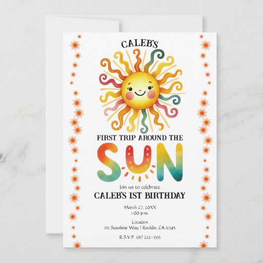 サンウォーターのまわりにカラー誕生日パーティー1st 招待状 (正面)