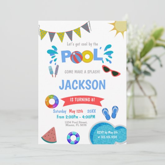 サンウォータープール誕生日招待状 招待状 (スタンド正面)