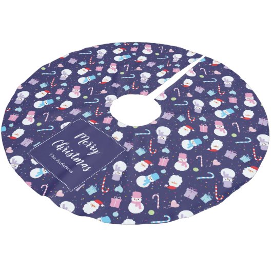 サンエレガントタ雪だるまキャンディーケーンクリスマスパターン ブラッシュドポリエステルツリースカート (アングル)