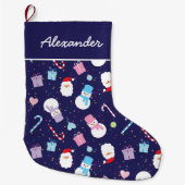 サンエレガントタ雪だるまキャンディーケーンクリスマスパターン ラージクリスマスストッキング (正面)