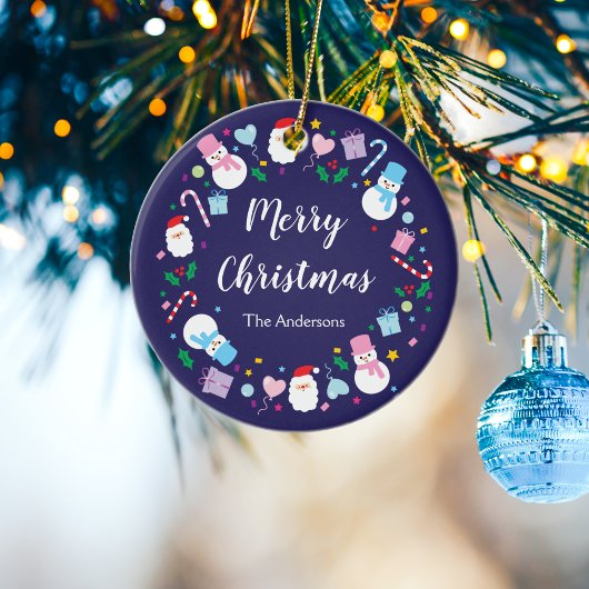 サンエレガントタ雪だるまキャンディーケーンクリスマスリース セラミックオーナメント