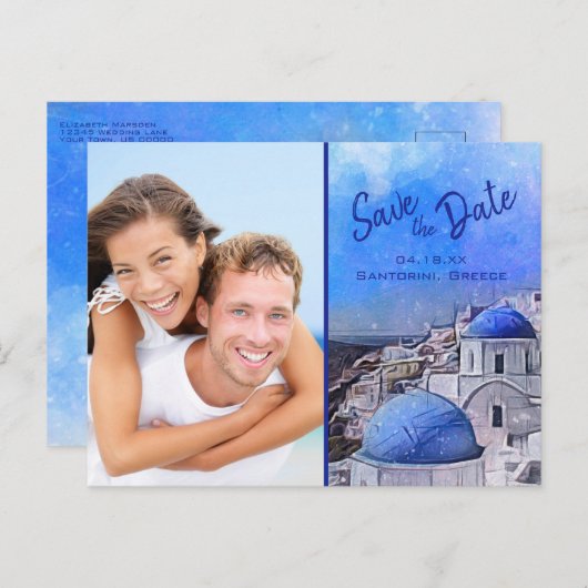 サンエレガントトリニGreece水彩写真結婚 案内ポストカード (正面/裏面)