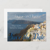 サンオリーニのオイアが午後の太陽にきらきらと輝く。 インビテーションポストカード (正面/裏面)