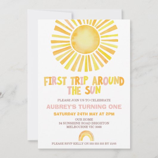 サンオレンジ最初ののまわりに日帰り1回目の誕生日 招待状 (正面)