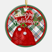 サンカスタムタ抱き枕オンレッドグリーンプレイドパターン セラミックオーナメント (正面)