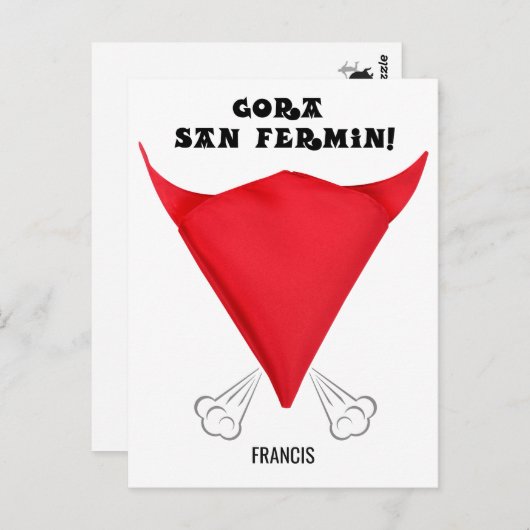 、サンカスタム・フェルミンのスカーフは牛の頭に折り畳まれていた。 ポストカード (正面/裏面)