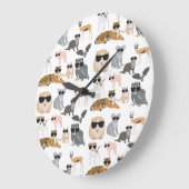 サンカッコいいグラスをおもしろいはいた動物 ラージ壁時計 (傾斜)