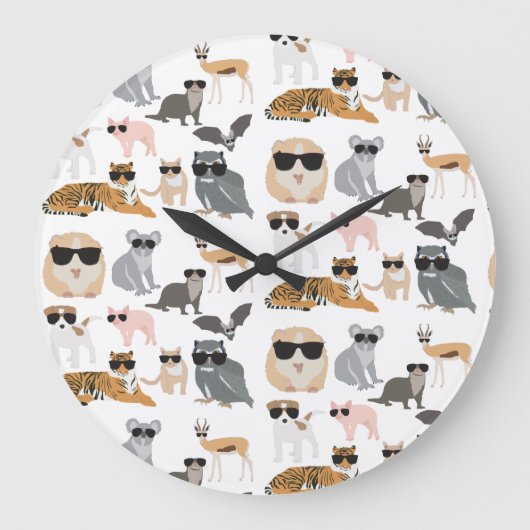 サンカッコいいグラスをおもしろいはいた動物 ラージ壁時計 (正面)