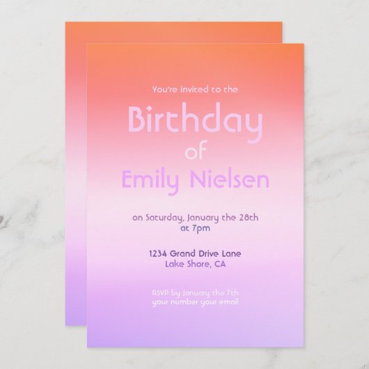 サンカラフルドグラデーションモダン誕生日招待状 招待状 (正面/裏面)