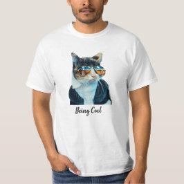 サンガおもしろいス付き猫Tシャツクール(メンズホワイトTシャツ) Tシャツ