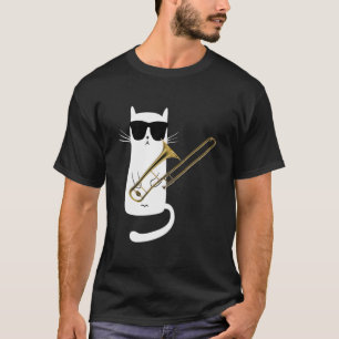 サンガおもしろいラスのトロンボーンを遊着た猫 Tシャツ
