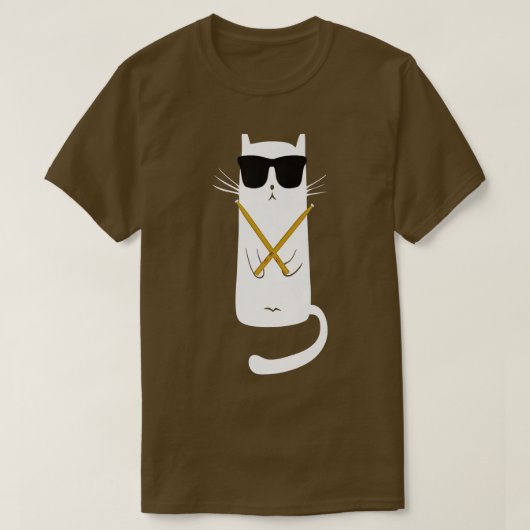 サンガおもしろいラスのドラム遊マーを着た猫 Tシャツ (デザイン正面)