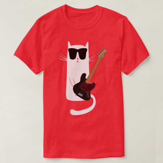 サンガおもしろいラスのバスギタ遊ーを着た猫 Tシャツ (デザイン正面)