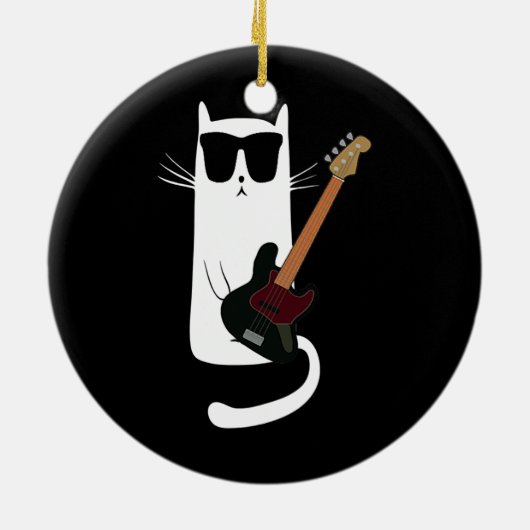 サンガおもしろいラスのベース遊ギターを着た猫 セラミックオーナメント (裏面)