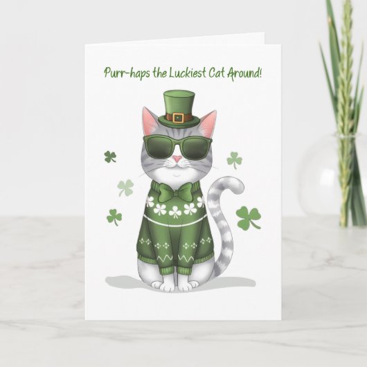 サンガおもしろいラスの猫St patricks day カード (正面)