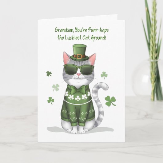 サンガおもしろいラスをかぶった孫猫St patricks カード (正面)