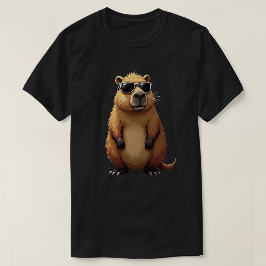 サンガおもしろいラスを着たケイピバラ Tシャツ (デザイン正面)