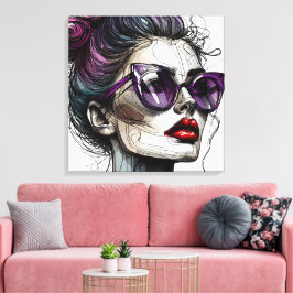 サンガかわいらしスと紫の口紅を着た女性 キャンバスプリント