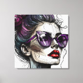 サンガかわいらしスと紫の口紅を着た女性 キャンバスプリント (正面)
