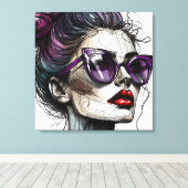 サンガかわいらしスと紫の口紅を着た女性 キャンバスプリント (インサイチュ (ウッドフロア))