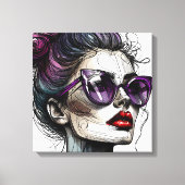 サンガかわいらしスと紫の口紅を着た女性 キャンバスプリント (正面)