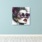 サンガかわいらしスと紫の口紅を着た女性 キャンバスプリント (インサイチュ (ウッドフロア))