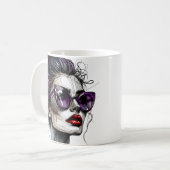 サンガかわいらしスと紫の口紅を着た女性 コーヒーマグカップ (正面左)