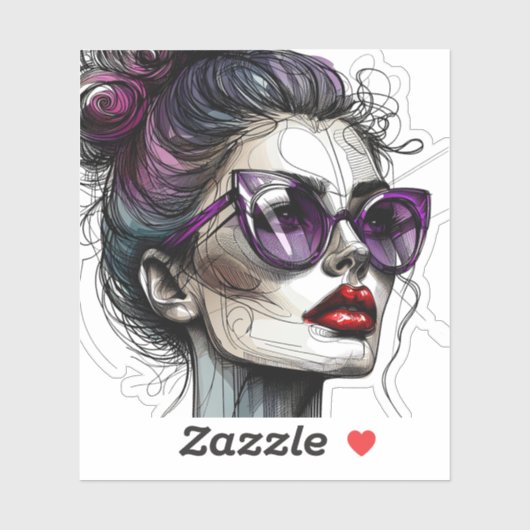 サンガかわいらしスと紫の口紅を着た女性 シール (シート)