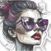 サンガかわいらしスと紫の口紅を着た女性 シール (正面)