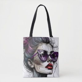 サンガかわいらしスと紫の口紅を着た女性 トートバッグ